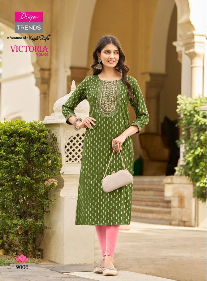 Victoria Vol 9 By Diya Rayon Foil Printed Kurtis Wholesale Shop In Surat
